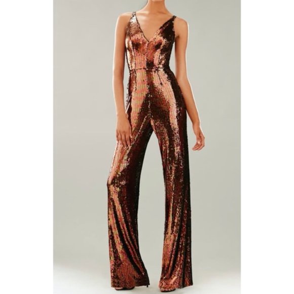 Dress The Population Sequin Jumpsuit Auburn Bronze - Picture 6 of 9
